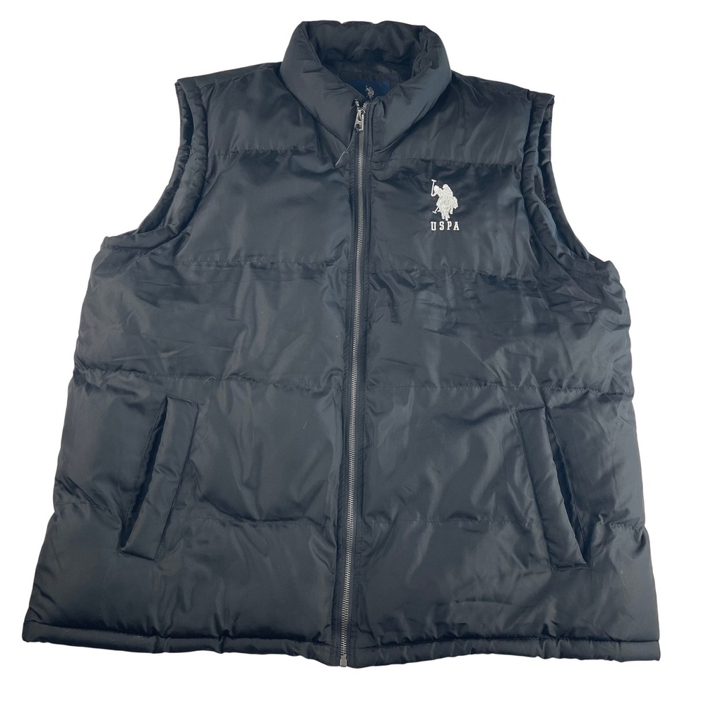 US Polo Assn Mens Puffer Vest Black‎ Full Zip Logo Embroidered Size XXL